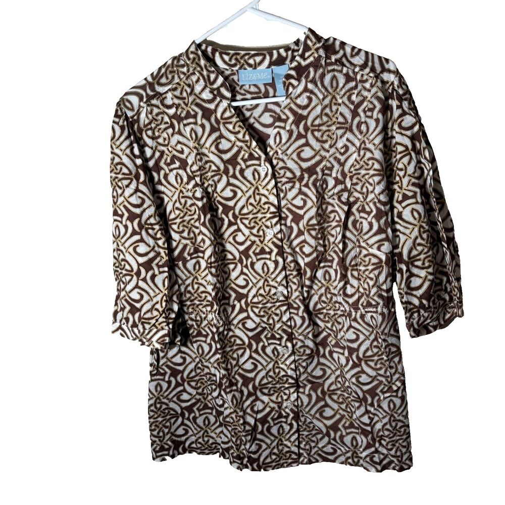 Liz & Me Blouse Women's 0X V-Neck Metallic 3/4 Sleeve Casual Top Shirt